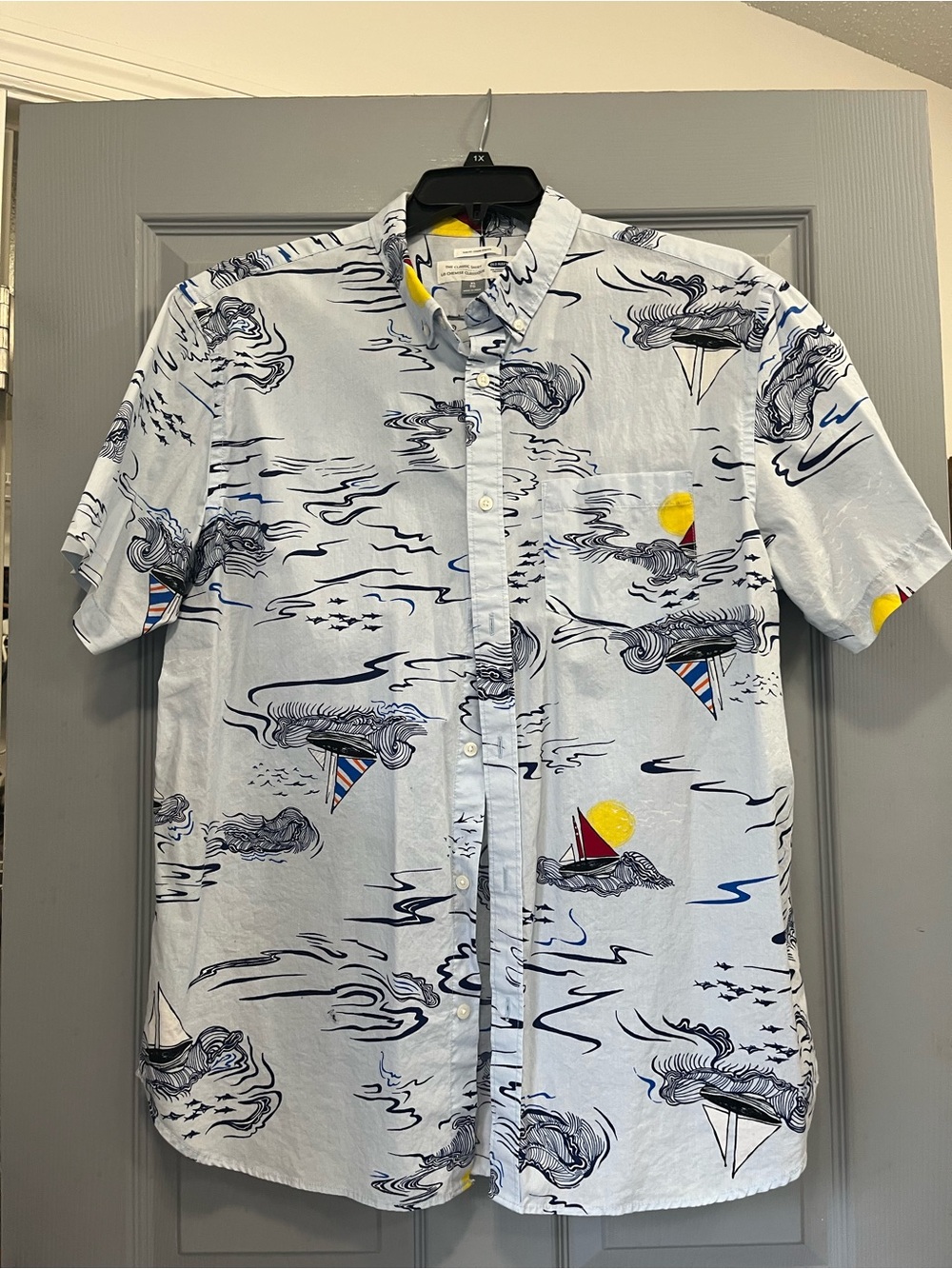 Old Navy Light Blue Nautical Print Short-Sleeve Button-Up